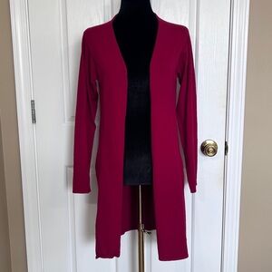 Eileen Fisher Cardigan Open Front Longline Red Italian Yarn XS Lagenlook Luxury